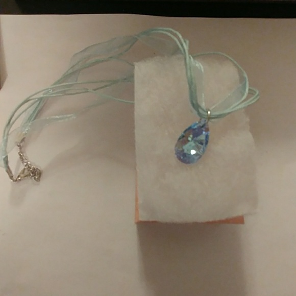 Aqua Blue Crystal Teardrop Necklace - Picture 5 of 8